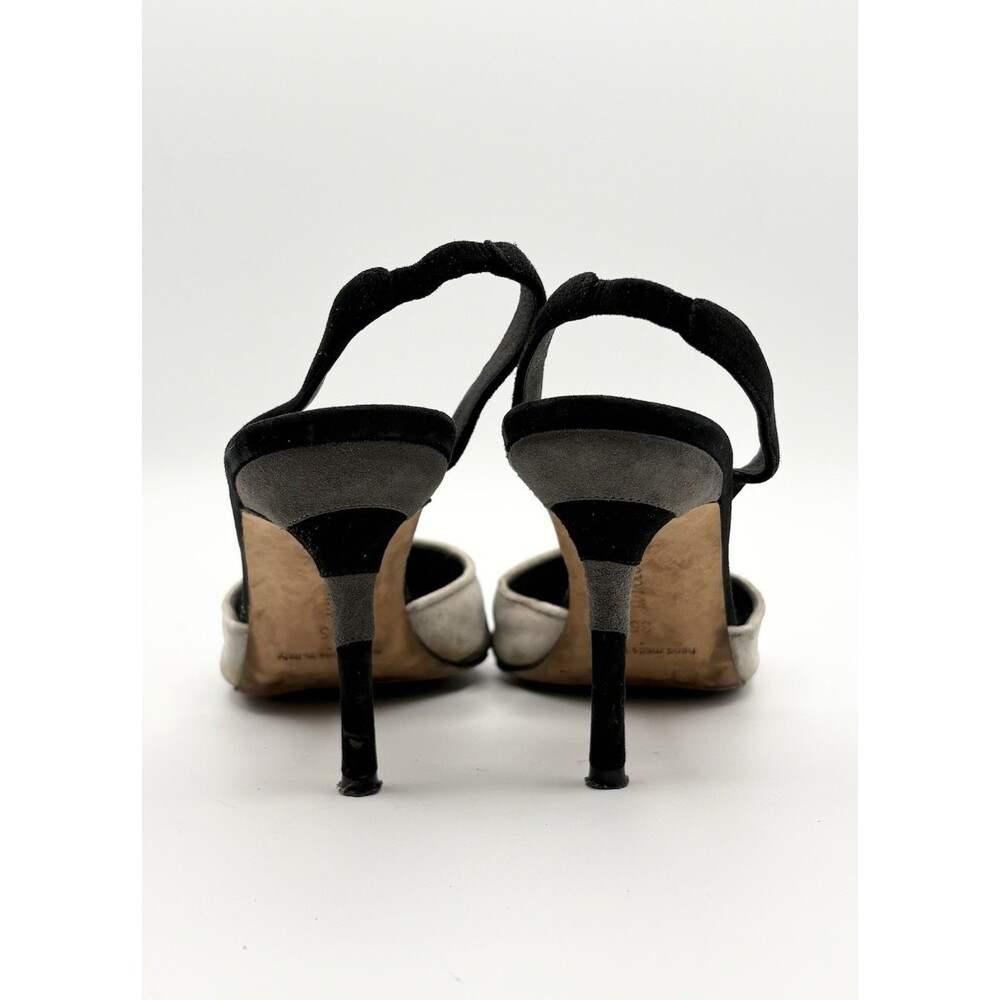 Manolo Blahnik Gray & Black Suede Stripes Slingback Pointed Toe Heels Size EU 35 - Picture 10 of 13